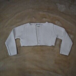 Little Girls Cardigan Sweater White Cotton Knit Cropped